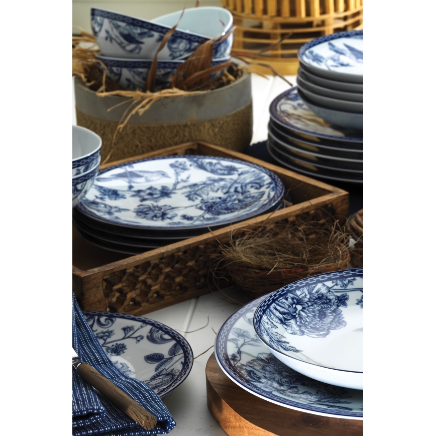 Juego de vajilla de 24 piezas blanca/azul/porcelana