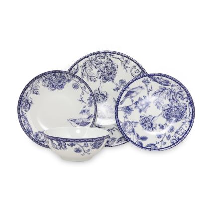 Juego de vajilla de 24 piezas blanca/azul/porcelana