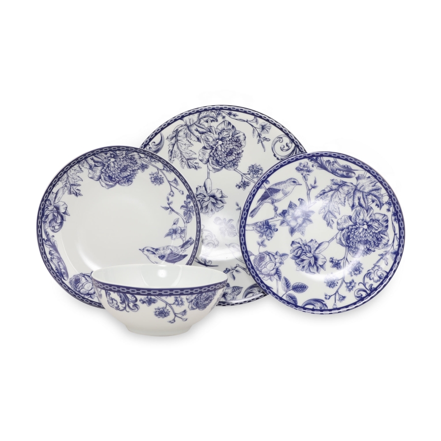 Juego de vajilla de 24 piezas blanca/azul/porcelana