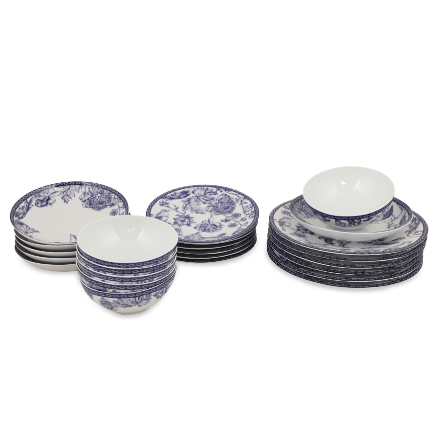 Juego de vajilla de 24 piezas blanca/azul/porcelana