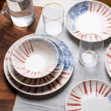Juego de vajilla de 24 piezas blancas/rojas/azules /porcelana