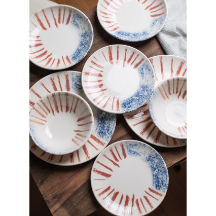 Juego de vajilla de 24 piezas blancas/rojas/azules /porcelana
