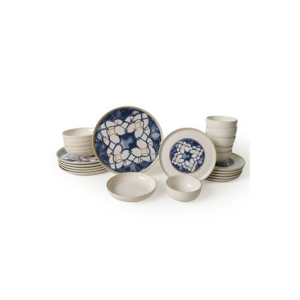 Juego de vajilla de 24 piezas blanco/azul/cerámica