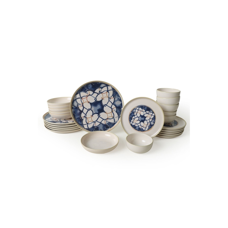 Juego de vajilla de 24 piezas blanco/azul/cerámica