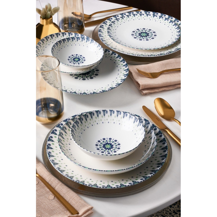 Juego de vajilla de 24 piezas blanco/azul de porcelana