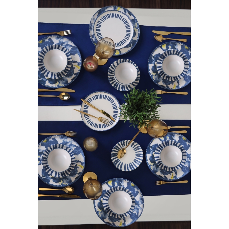 Juego de vajilla de 24 piezas blanco/azul/loza