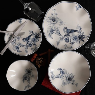 Juego de vajilla de 24 piezas blanco/azul/porcelana