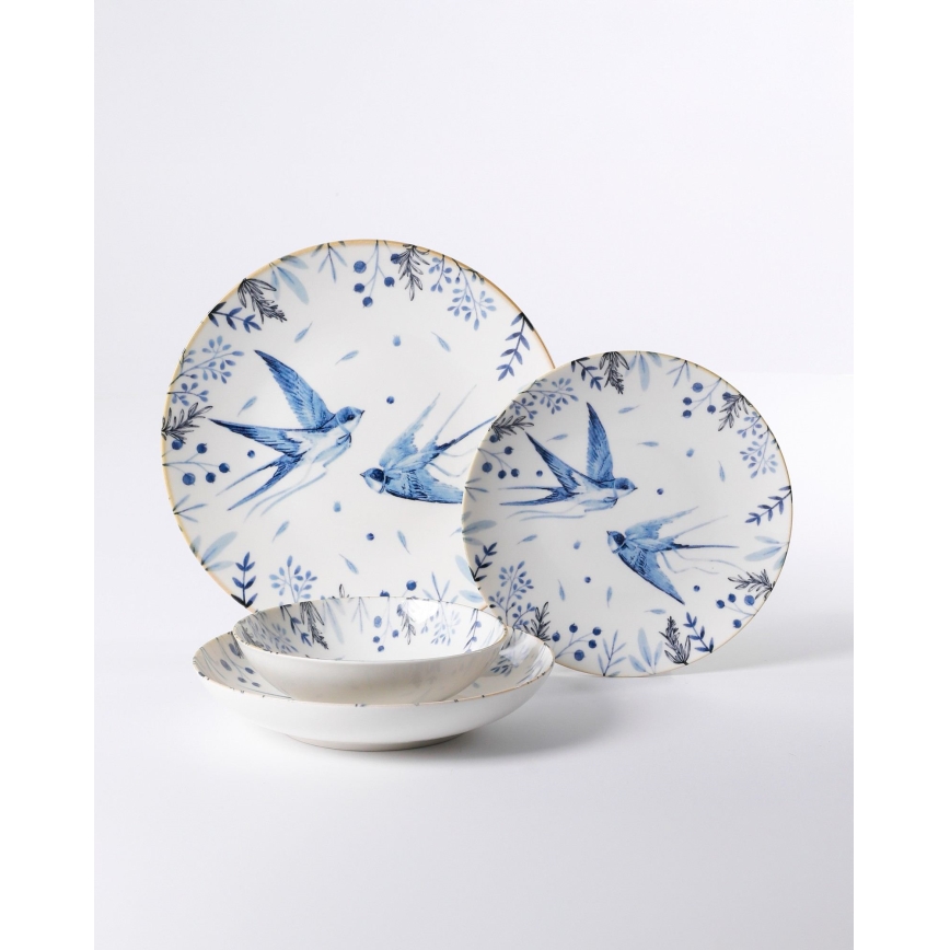Juego de vajilla de 24 piezas blanco/azul/porcelana