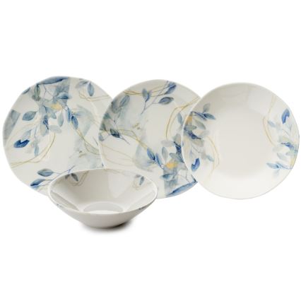 Juego de vajilla de 24 piezas, blanco/azul, porcelana