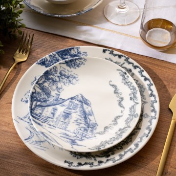 Juego de vajilla de 24 piezas blanco/azul/porcelana