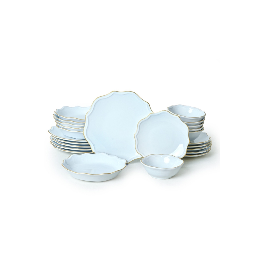 Juego de vajilla de 24 piezas blanco/dorado/gres
