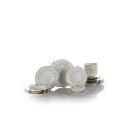 Juego de vajilla de 24 piezas blanco/dorado/porcelana
