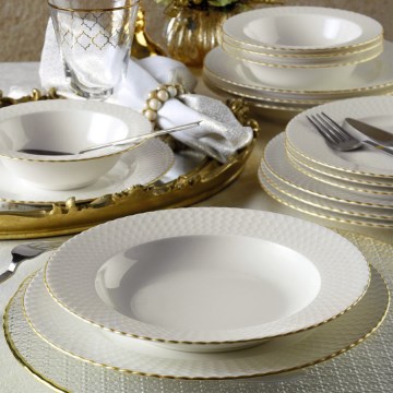 Juego de vajilla de 24 piezas blanco/dorado/porcelana
