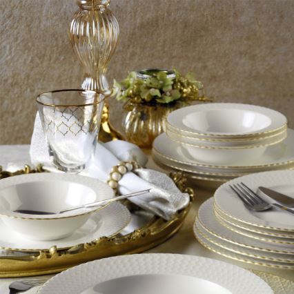 Juego de vajilla de 24 piezas blanco/dorado/porcelana