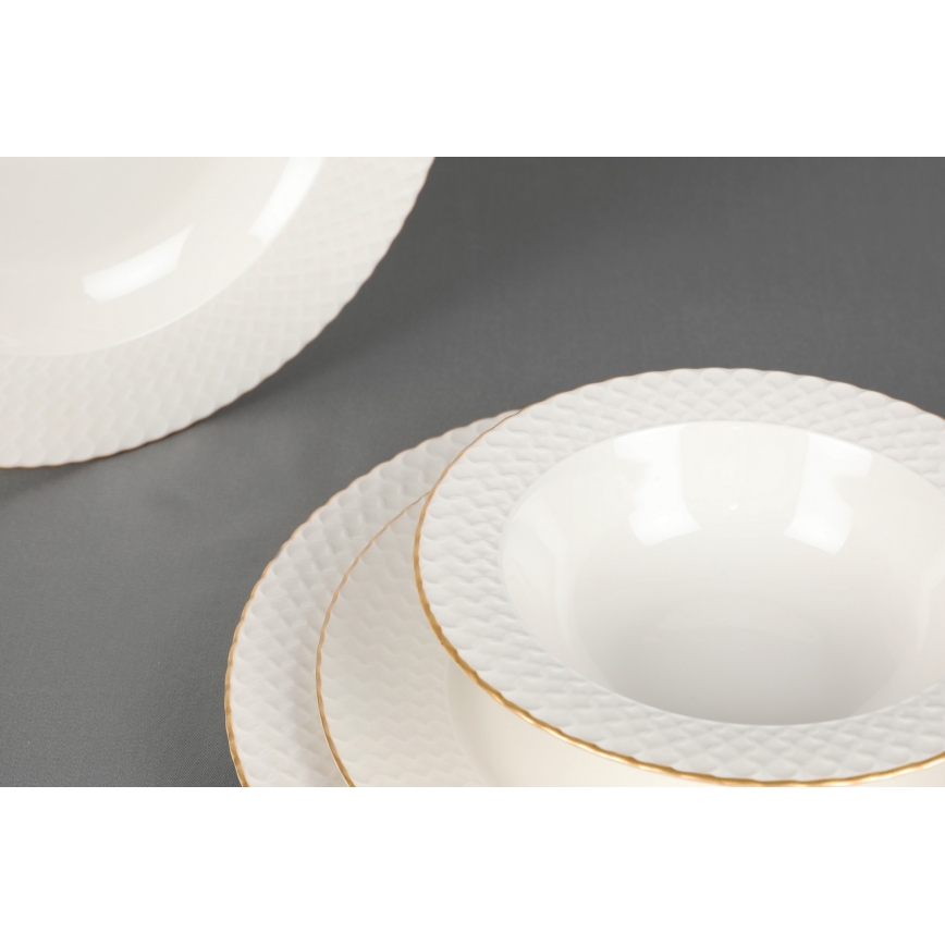 Juego de vajilla de 24 piezas blanco/dorado/porcelana