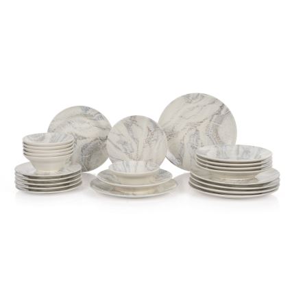 Juego de vajilla de 24 piezas, blanco/gris, cerámica