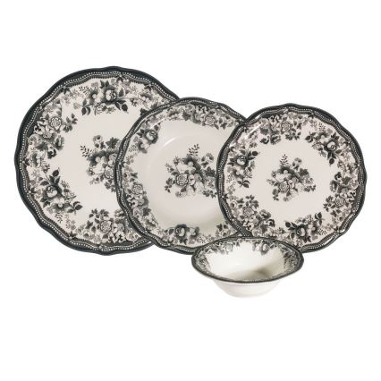 Juego de vajilla de 24 piezas blanco/negro/porcelana