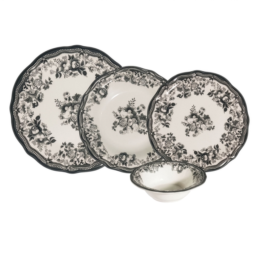Juego de vajilla de 24 piezas blanco/negro/porcelana