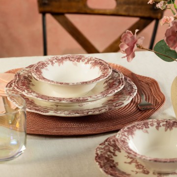 Juego de vajilla de 24 piezas blanco/rosa/porcelana