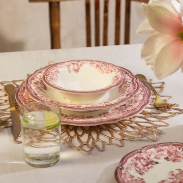 Juego de vajilla de 24 piezas blanco/rosa/porcelana