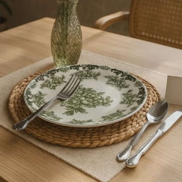 Juego de vajilla de 24 piezas blanco/verde/porcelana