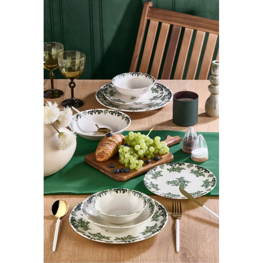Juego de vajilla de 24 piezas blanco/verde/porcelana