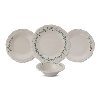 Juego de vajilla de 24 piezas blanco/verde/porcelana
