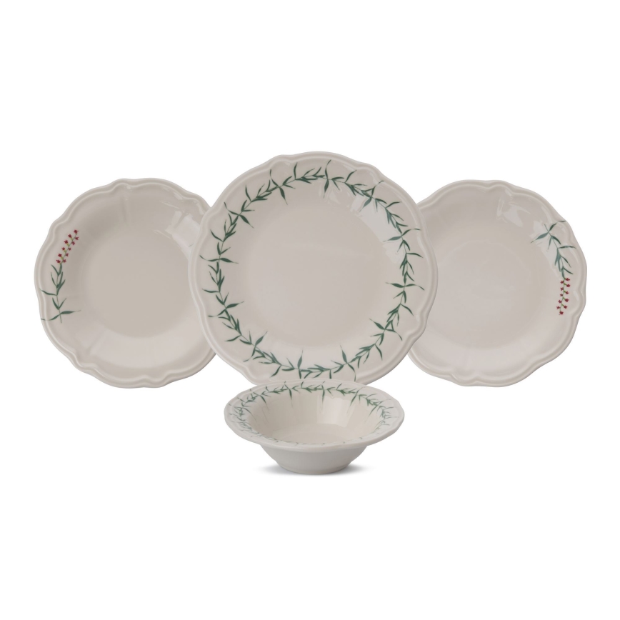 Juego de vajilla de 24 piezas blanco/verde/porcelana