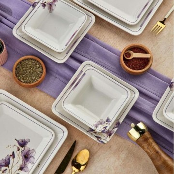Juego de vajilla de 24 piezas, blanco/violeta, cerámica