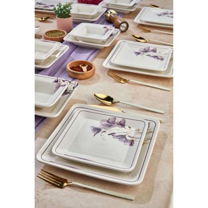 Juego de vajilla de 24 piezas, blanco/violeta, cerámica