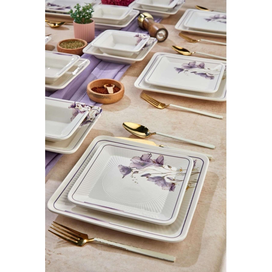 Juego de vajilla de 24 piezas, blanco/violeta, cerámica