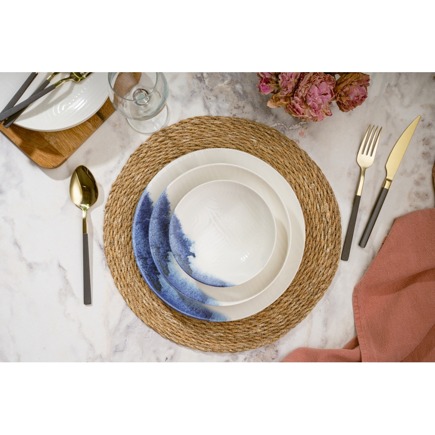 Juego de vajilla de 24 piezas crema/azul/porcelana