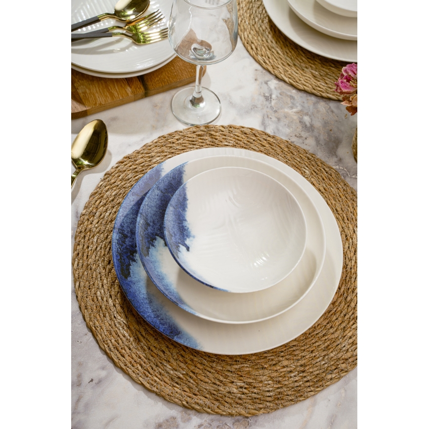 Juego de vajilla de 24 piezas crema/azul/porcelana