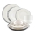Juego de vajilla de 24 piezas de porcelana, blanco con detalles plateados
