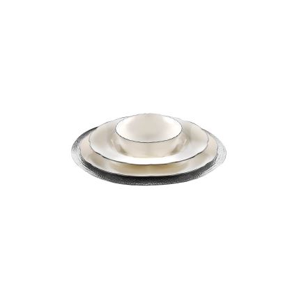Juego de vajilla de 24 piezas de porcelana, blanco con detalles plateados