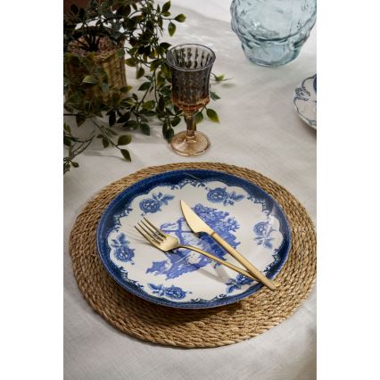 Juego de vajilla de 24 piezas en porcelana, azul y blanco