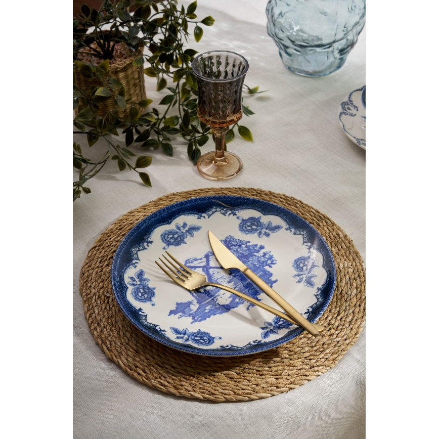 Juego de vajilla de 24 piezas en porcelana, azul y blanco