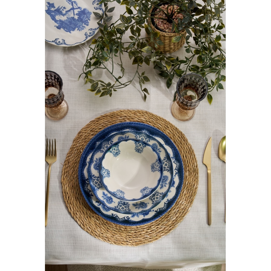 Juego de vajilla de 24 piezas en porcelana, azul y blanco