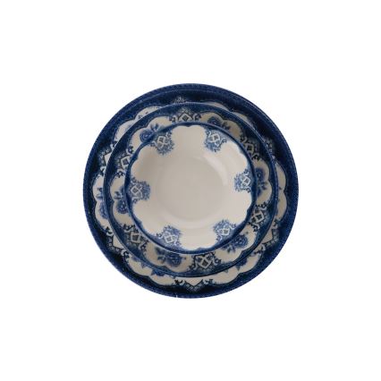 Juego de vajilla de 24 piezas en porcelana, azul y blanco