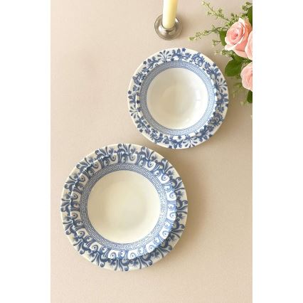 Juego de vajilla de 24 piezas en porcelana blanca y azul