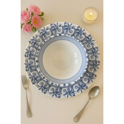 Juego de vajilla de 24 piezas en porcelana blanca y azul