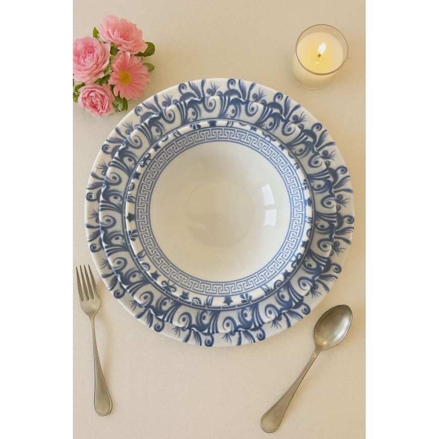 Juego de vajilla de 24 piezas en porcelana blanca y azul