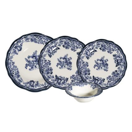 Juego de vajilla de 24 piezas en porcelana blanca y azul
