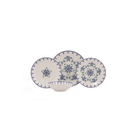 Juego de vajilla de 24 piezas en porcelana, blanco y azul