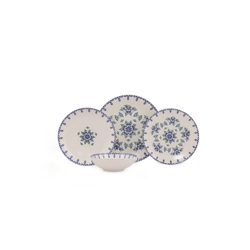 Juego de vajilla de 24 piezas en porcelana, blanco y azul