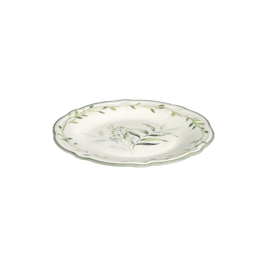 Juego de vajilla de 24 piezas en porcelana, blanco y verde