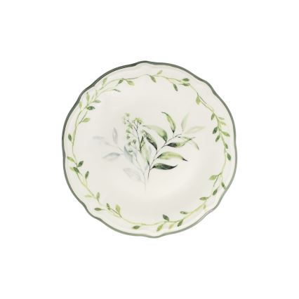 Juego de vajilla de 24 piezas en porcelana, blanco y verde