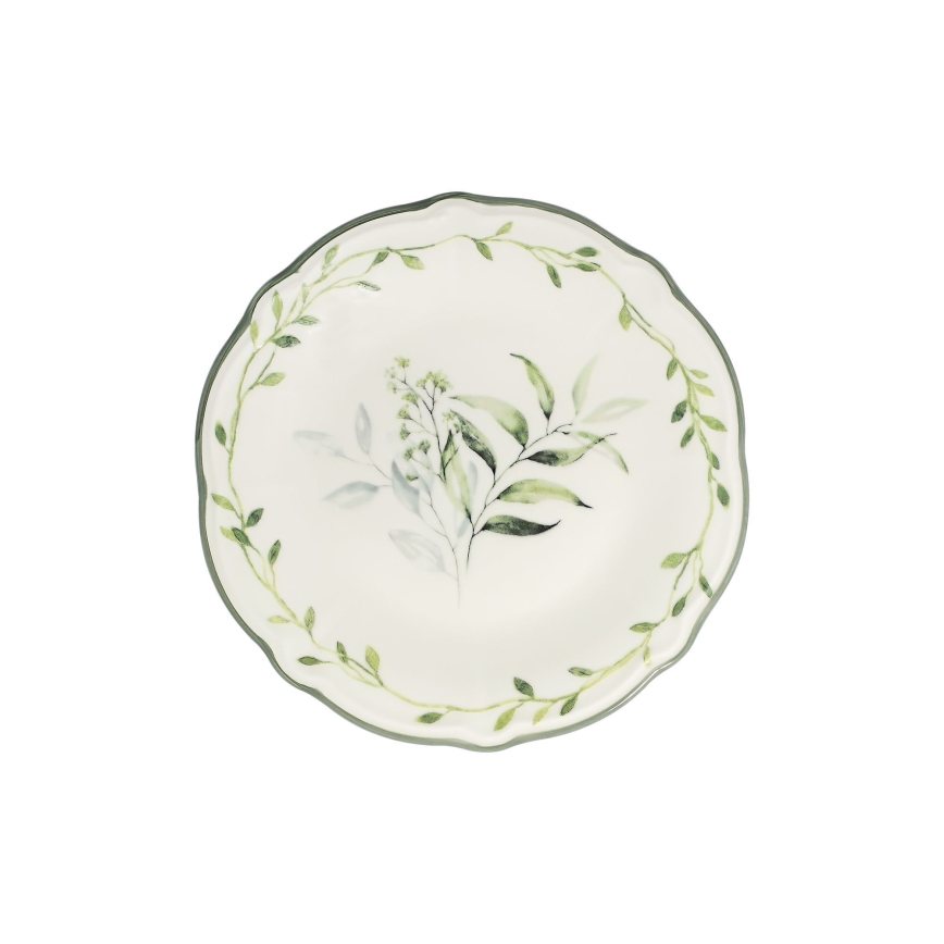 Juego de vajilla de 24 piezas en porcelana, blanco y verde