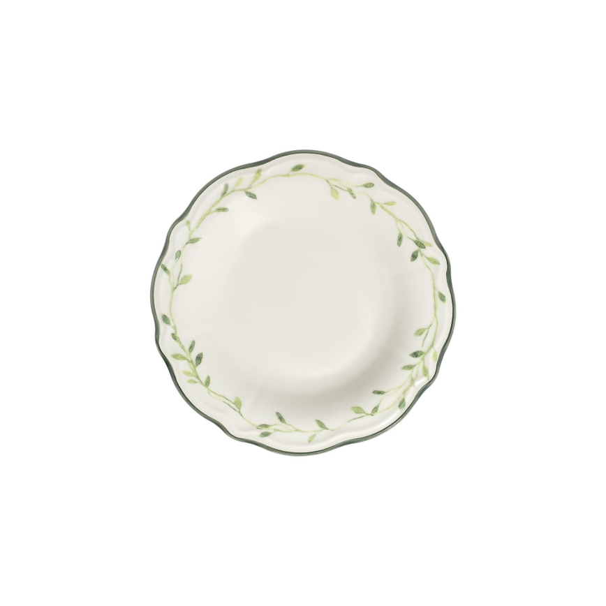 Juego de vajilla de 24 piezas en porcelana, blanco y verde