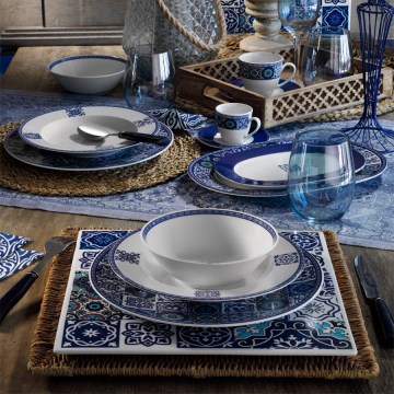 Juego de vajilla de 24 piezas en porcelana, color azul